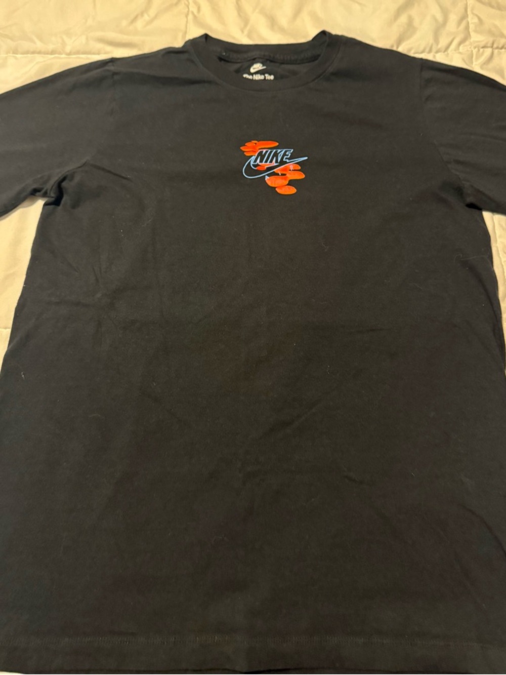 Nike Black Short Sleeve Tee with Orange and Blue Logo